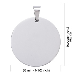 Stainless Steel Color DIY Materials 201 Stainless Steel Flat Round Hand Stamping Blank Tag Pendants, Stainless Steel Color, 43x36x1mm, Hole: 9x4mm