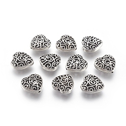 Antique Silver Tibetan Style Alloy Beads, Heart, Antique Silver, 15.5x15.5x6.5mm, Hole: 1.5mm
