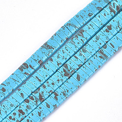 Sky Blue Spray Painted Non-magnetic Synthetic Hematite Multi-Strand Links, Two Hole Carrier Beads, For Tile Elastic Bracelets Making, Rectangle, Sky Blue, 2x5x2mm, Hole: 0.6mm, about 172pcs/strand, 16.1 inch