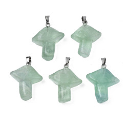 Fluorite Natural Fluorite Pendants, with Stainless Steel Snap On Bails, Mushroom, Stainless Steel Color, 27.5~28.5x23~25x9.5~10.5mm, Hole: 3x5mm
