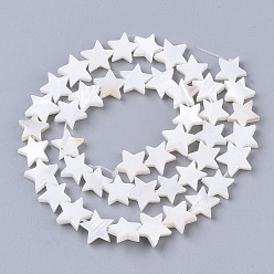 White Freshwater Shell Beads Strands, Dyed, Star, White, 9~10.5x9.5~11.5x2~3mm, Hole: 1mm, about 38pcs/Strand, 11.8 inch~13.3 inch