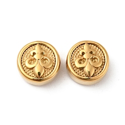 Golden Ion Plating(IP) 304 Stainless Steel Beads, Flat Round with Fleur De Lis, Golden, 10x6mm, Hole: 1.6mm