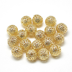 Real 18K Gold Plated Brass Filigree Beads, Filigree Ball, Round, Real 18K Gold Plated, 10mm, Hole: 1mm