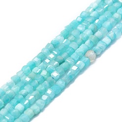 Amazonite Chapelets de perles amazonite naturelles  , facette, cube, 2x2x2mm, Trou: 0.6mm, Environ 182 pcs/chapelet, 15.16''~15.55'' (38.5~39.5 cm)
