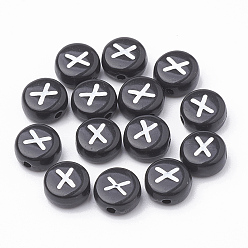 Letter X Opaque Acrylic Beads, Horizontal Hole, Alphabet Style, Flat Round, Letter.X, 7x4mm, Hole: 1.5mm, about 3700pcs/500g