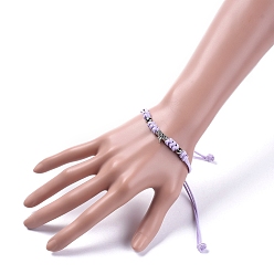Lilac Braided Bead Bracelets, with Waxed Polyester Cord, Tibetan Style Alloy Tube Bails and 304 Stainless Steel Beads, Antique Silver & Stainless Steel Color, Lilac, 1 inch~4-3/8 inch((2.6~11cm)