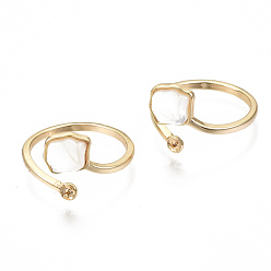 Real 18K Gold Plated Brass Peg Bails Cuff Finger Ring Settings, for Half Drilled Bead, with Shell, Nickel Free, Real 18K Gold Plated, US Size 7 3/4(17.9mm), pin: 0.7mm(for Half Drilled Bead)