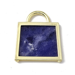 Sodalite Natural Sodalite Pendants, Handbag Charms, with Rack Plating Golden Tone Brass Findings, Cadmium Free & Lead Free, 34x29.5x3mm, Hole: 6x11mm
