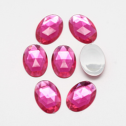 Camellia Acrylic Rhinestone Flat Back Cabochons, Faceted, Bottom Silver Plated, Oval, Camellia, 40x30x7~7.5mm