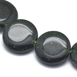 Goldstone Vert Synthétiques verts Goldstone brins de perles, plat rond, 14x4mm, Trou: 0.5mm, Environ 28 pcs/chapelet, 14.5~15 pouce