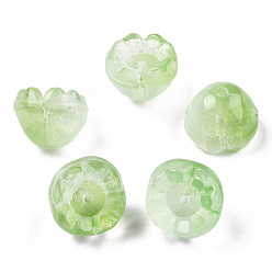 Light Green Transparent Spray Painted Glass Beads, Flower, Light Green, 9x13x13mm, Hole: 1.6mm