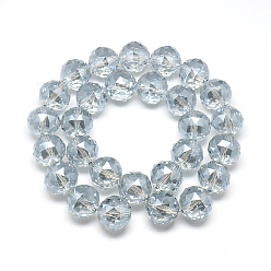 Clear Electroplate Glass Bead Strands, Pearlized Plated, Faceted, Round, Clear, 17~18x17~18mm, Hole: 2mm, about 30pcs/strand, 22.8 inch