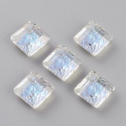 Moonlight Embossed Glass Rhinestone Pendants, Abnormity Embossed Style, Rhombus, Faceted, Moonlight, 13x13x5mm, Hole: 1.2mm, Diagonal Length: 13mm, Side Length: 10mm