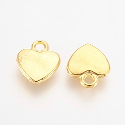 Golden Tibetan Style Alloy Charms, Lead Free, Nickel Free and Cadmium Free, Heart, Golden Color, 12mm long, 10mm wide, 2.5mm thick, hole: 2mm