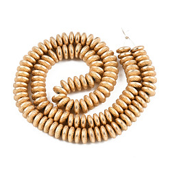 Light Gold Plated Electroplate Non-magnetic Synthetic Hematite Beads Strands, Matte Style, Bumpy, Disc, Light Gold Plated, 8x3mm, Hole: 1.4mm, about 120~122pcs/strand, 15.75 inch(40cm)