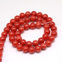 Orange Red Natural Yellow Jade Beads Strands, Dyed, Round, Orange Red, 6mm, Hole: 1mm, about 70pcs/strand, 15.75 inch