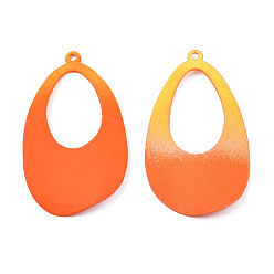Dark Orange Spray Painted Iron Big Pendants, Teardrop, Dark Orange, 50x29x6.5mm, Hole: 1.6mm