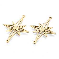 Real 18K Gold Plated 201 Stainless Steel Connector Charms, Star, Real 18K Gold Plated, 39x26x1mm, Hole: 1.5mm