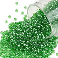 (108) Transparent Luster Lime Green Toho perles de rocaille rondes, perles de rocaille japonais, (108) vert lime transparent lustré, 11/0, 2.2mm, Trou: 0.8mm, environ5555 pcs / 50 g