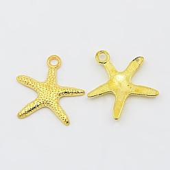 Golden Tibetan Style Alloy Pendants, Cadmium Free & Nickel Free & Lead Free, Starfish/Sea Stars, Golden, 19.5x19x2mm, hole: 2mm.