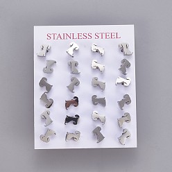 Stainless Steel Color 304 Stainless Steel Puppy Stud Earrings, Hypoallergenic Earrings, with Ear Nuts/Earring Back, Dog Silhouette, Stainless Steel Color, 7x8mm, Pin: 0.8mm, 12pairs/card