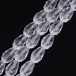 Clear Glass Beads Strands, Faceted, teardrop, Clear, 15x10mm, Hole: 2mm, about 48pcs/strand, 27.56 inch(70cm)