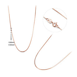 Rose Gold SHEGRACE 925 Sterling Silver Snake Chain Necklaces, with S925 Stamp, Rose Gold, 17.7 inch(45cm)0.8mm
