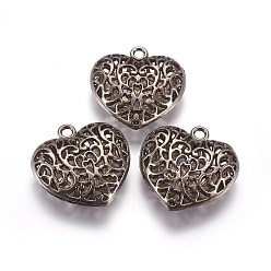 Gunmetal Alloy Pendants, Lead Free & Cadmium Free & Nickel Free, Heart, Gunmetal, Size: about 35mm long, 34.5mm wide, 11mm thick, hole: 3.5mm