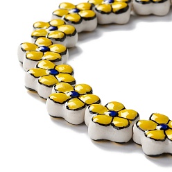 Yellow Handmade Porcelain Flower Beads Strands, Yellow, 16.5~17x17~17.5x7.5~7.8mm, Hole: 1.6~1.8mm, about 20pcs/strand, 12.56~12.68 inch(31.9~32.2cm)