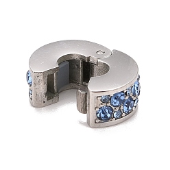 Mixed Color 304 Stainless Steel European Clasps, with Rhinestone, Large Hole Beads, Stainless Steel Color, Flat Round, Mixed Color, 10.5x11x5mm, Hole: 3.5mm