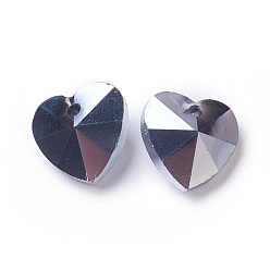Gray Romantic Valentines Ideas Glass Charms, Faceted Heart Pendants, Gray, 10x10x5mm, Hole: 1mm