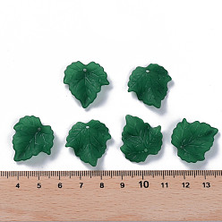 Dark Green Autumn Theme Transparent Frosted Acrylic Pendants, Maple Leaf, Dark Green, 24x22.5x3mm, Hole: 1mm, about 962pcs/500g