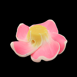Pink Handmade Polymer Clay 3D Flower Plumeria Beads, Pink, 30x11mm, Hole: 2mm
