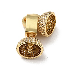 Golden Brass Micro Pave Clear Cubic Zirconia Fold Over Clasps, Cadmium Free & Lead Free, Golden, 32x12.5mm, Hole: 1mm