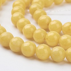 Yellow Natural Mashan Jade Round Beads Strands, Dyed, Yellow, 6mm, Hole: 1mm, about 69pcs/strand, 15.7 inch