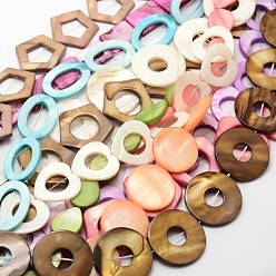 Mixed Color Dyed Mixed Shape Ring Natural Freshwater Shell Beads Strands, Mixed Color, 20~30x15~30x3mm, Hole: 1mm, about 13~20pcs/strand, 13 inch~17 inch