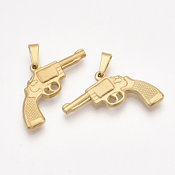 Золотой 304 подвески из нержавеющей стали, форма пистолета, золотые, 22x34x4 мм, отверстие : 7x4 мм