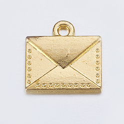 Golden Tibetan Style Alloy Mail Charms, Lead Free and Cadmium Free, Mail Charms, Golden, 15x14.5x2mm, Hole: 1.5mm