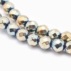 Rainbow Plated Electroplate Non-magnetic Synthetic Hematite Beads Strands, Faceted, Round, Rainbow Plated, 10mm, Hole: 1.2mm, about 42pcs/strand, 15.7 inch(40cm)