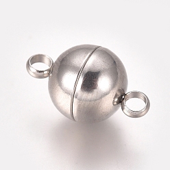 Stainless Steel Color 201 Stainless Steel Magnetic Clasps with Loops, Round, Stainless Steel Color, 13.5x8mm, Hole: 2mm