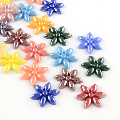 Mixed Color Pearlized Plated Opaque Glass Cabochons, Flower, Mixed Color, 8.5x10x2mm