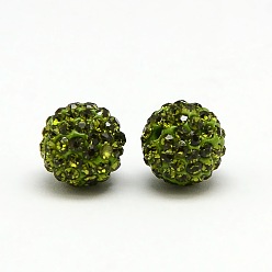Olivine Polymer Clay Rhinestone Beads, Pave Disco Ball Beads, Grade A, Round, PP9, Olivine, PP9(1.5~1.6mm), 6mm, Hole: 1.2mm