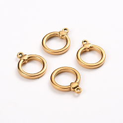 Golden Ion Plating(IP) 304 Stainless Steel Toggle Clasps Parts, Ring, Golden, 18x14x3mm, Hole: 1.5mm, Inside: 10x10mm