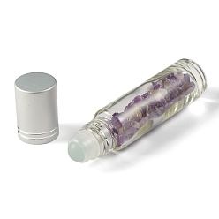 Amethyst Natural Amethyst Chip Bead Roller Ball Bottles, Glass Refillable Essential Oil Bottles, 86x19mm, 10pcs/set