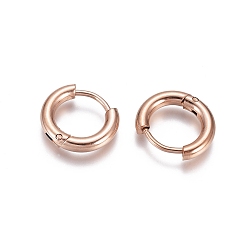 Rose Gold Ion Plating(IP) 304 Stainless Steel Huggie Hoop Earrings, with 316 Surgical Stainless Steel Pin, Ring, Rose Gold, 13x2.5mm, 10 Gauge, Pin: 0.9mm