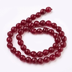 Rouge Foncé Malaisie naturelles perles de jade brins, teint, facette, ronde, rouge foncé, 10mm, Trou: 1.2mm, Environ 37 pcs/chapelet, 14.9 pouce