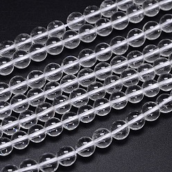 Clear Round Natural Grade AA Quartz Crystal Beads Strands, Rock Crystal Beads, Clear, 10mm, Hole: 1.2mm, about 39pcs/strand, 15.5 inch