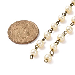 Lemon Chiffon Handmade Round Glass Pearl Beads Chains for Necklaces Bracelets Making, with Antique Bronze Iron Eye Pin, Unwelded, Lemon Chiffon, 39.3 inch, Bead: 6mm