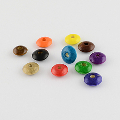 Mixed Color Natural Wood Beads, Dyed, Lead Free, Rondelle, Mixed Color, 13~14x5~6mm, Hole: 3~3.5mm, about 3000pcs/1000g