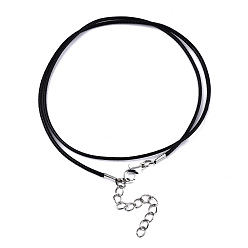 Черный Воском хлопка ожерелье шнура решений, с сплава Lobster Claw застежками и конечных железными цепями, платина, чёрные, 17.12 дюйм (43.5 см), 1.5 мм